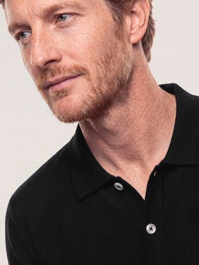 Strickpolo aus Merinowolle Schwarz