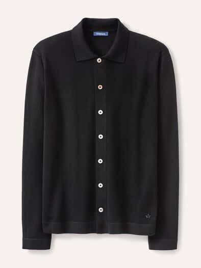 Strickpolo aus Merinowolle Schwarz