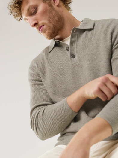Patentstrick-Polopullover Oatmeal