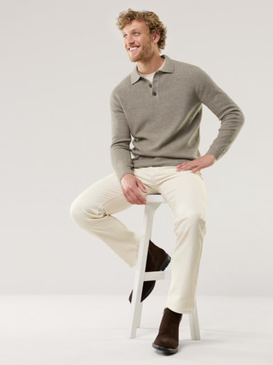 Patentstrick-Polopullover Oatmeal