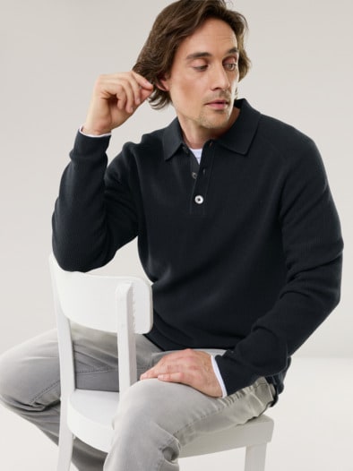 Patentstrick-Polopullover Schwarz