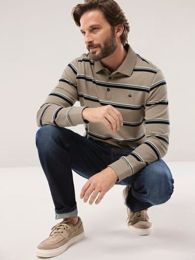 Streifen Polo Sand/Marine