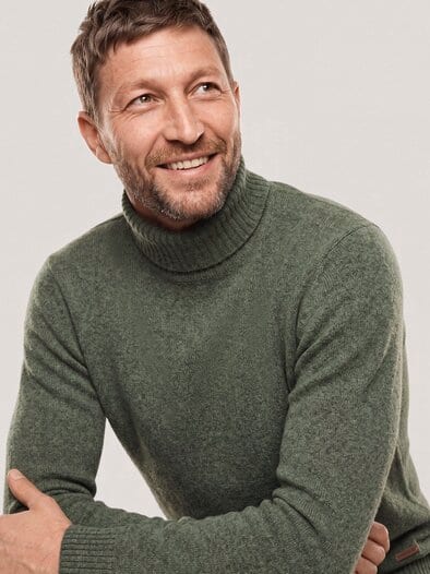 Rollkragenpullover aus Lammwolle Salbei