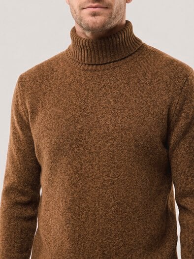 Rollkragenpullover aus Lammwolle Cognac