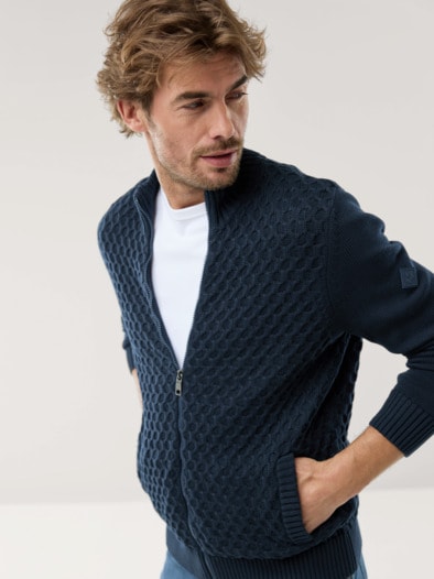 Premium Baumwoll-Strickjacke Marine