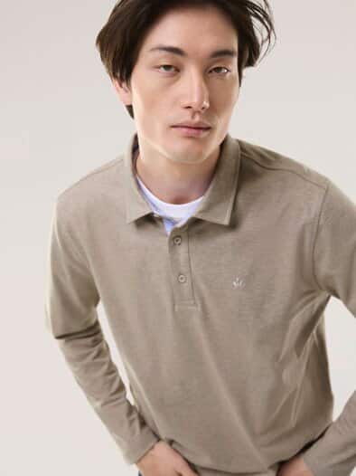 Langarmpolo aus Baumwollmix Sand