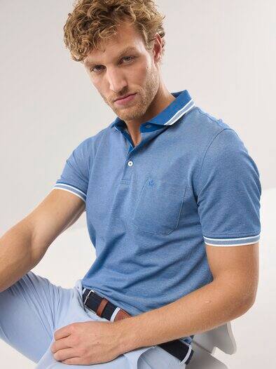 Extraglatt-Polo Bicolor Lichtblau