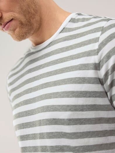 Leinen Streifenshirt Khaki/Weiß