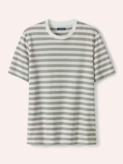 Leinen Streifenshirt Khaki/Weiß