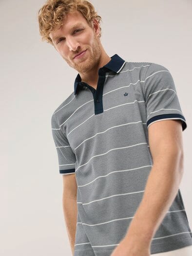 Interlock Polo Streifen Marine