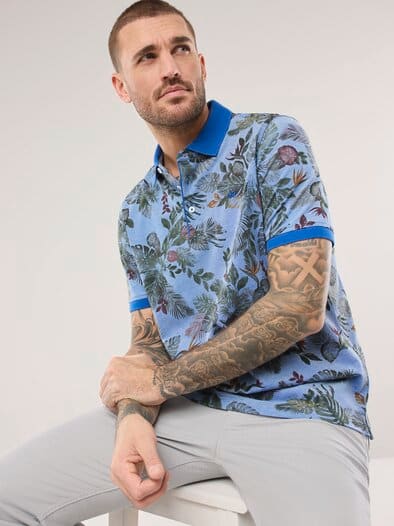 Tropical Polo Druck Blau