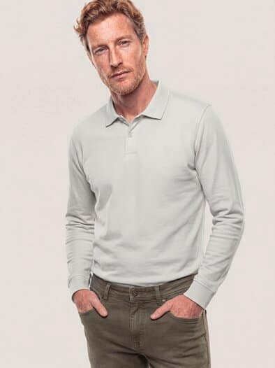 Langarmpolo aus weicher Baumwolle Offwhite