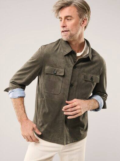 Hemdjacke aus Microvelours Khaki