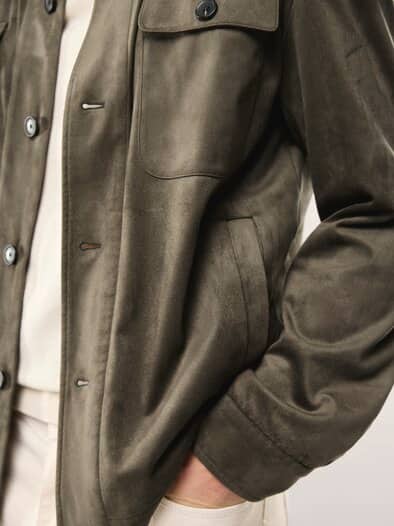 Hemdjacke aus Microvelours Khaki