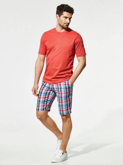 Leinen-Bermudas Blau-Rot Karo