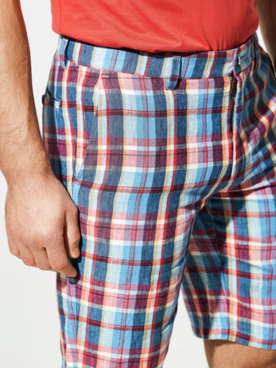 Leinen-Bermudas Blau-Rot Karo