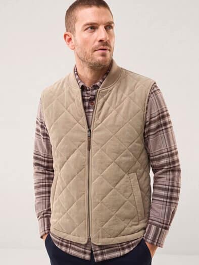 gesteppte Weste aus Cord Beige