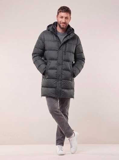 Warmer Mantel mit Echtdaune Anthrazit
