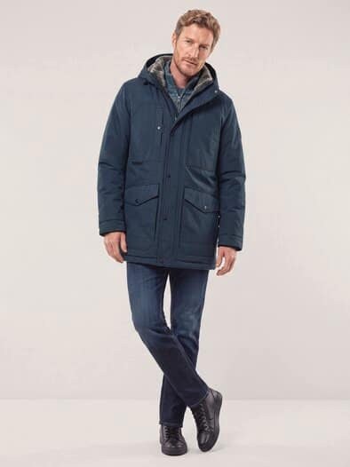 Warme Langjacke mit Kunstfell Marine