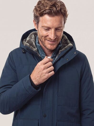 Warme Langjacke mit Kunstfell Marine