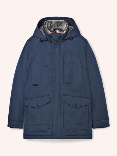Warme Langjacke mit Kunstfell Marine