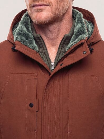 Warme Langjacke mit Kunstfell Rotbraun