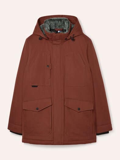 Warme Langjacke mit Kunstfell Rotbraun