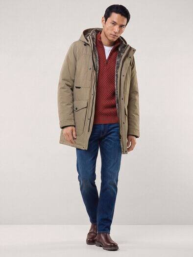 Warme Langjacke mit Kunstfell Beige