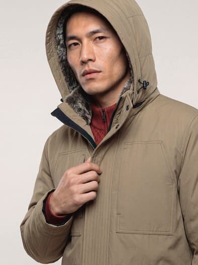 Warme Langjacke mit Kunstfell Beige