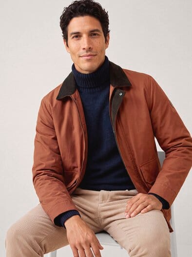 Jacke aus Baumwollmix m. Cordkragen Rotbraun