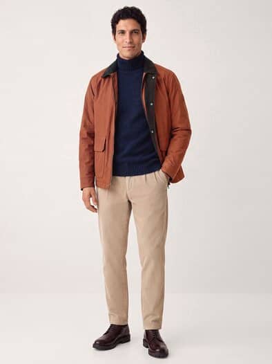 Jacke aus Baumwollmix m. Cordkragen Rotbraun
