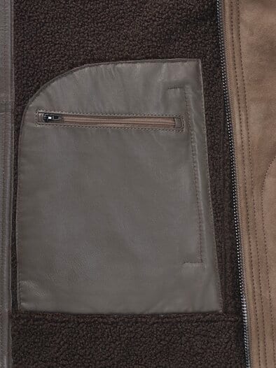Lederblouson mit Kunstfell Taupe
