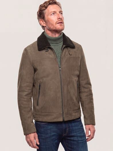 Lederblouson mit Kunstfell Taupe