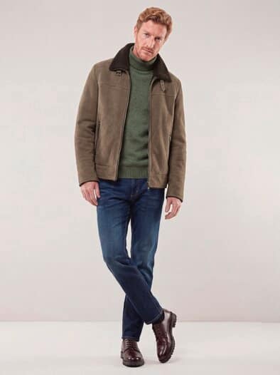 Lederblouson mit Kunstfell Taupe