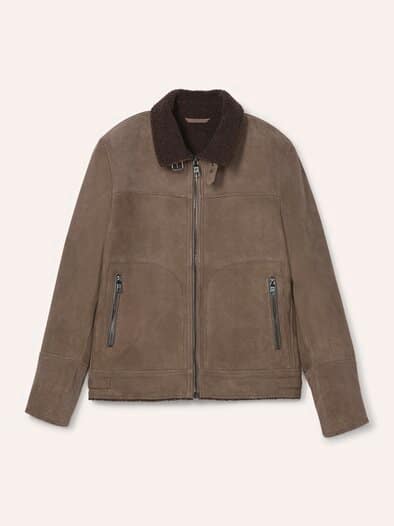 Lederblouson mit Kunstfell Taupe