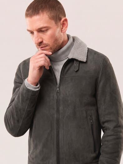 Lederblouson mit Kunstfell Anhtrazit