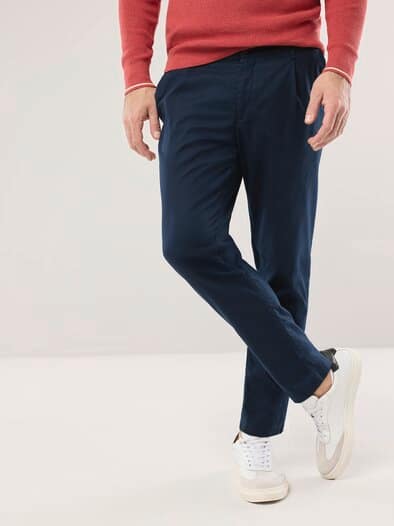 Bundfalten-Chino Feinstruktur Marine