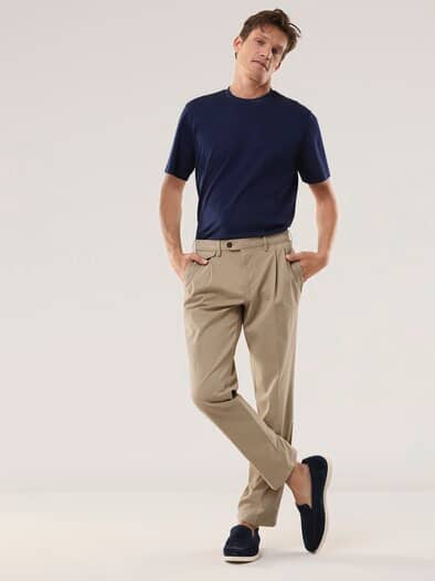 Feintwill Bundfalten-Chino Sand