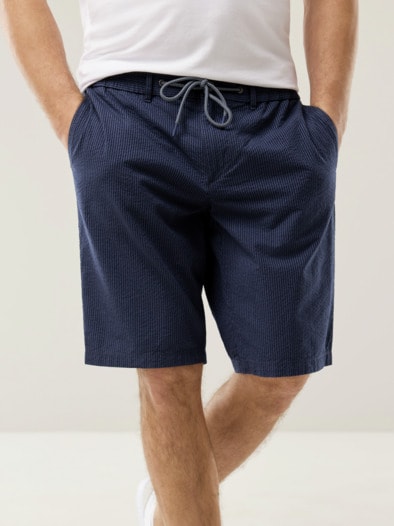 Seersucker Bermudas Marine gestreif