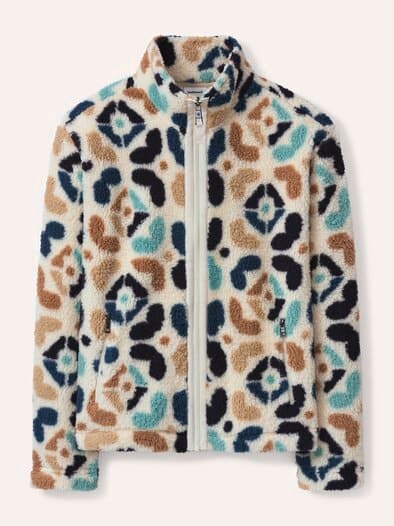 Jacke aus Teddyfleece Druck Blau/Petrol