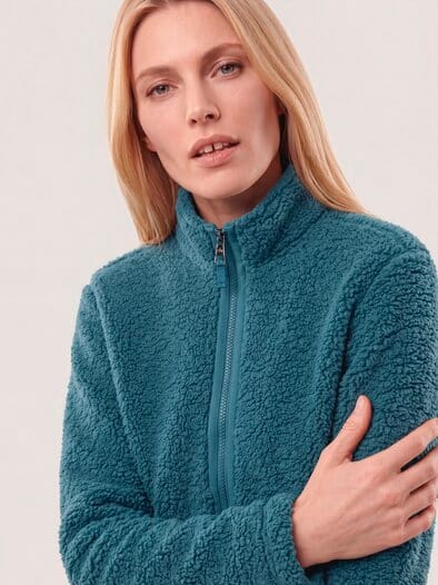 Jacke aus Teddyfleece Dunkelpetrol