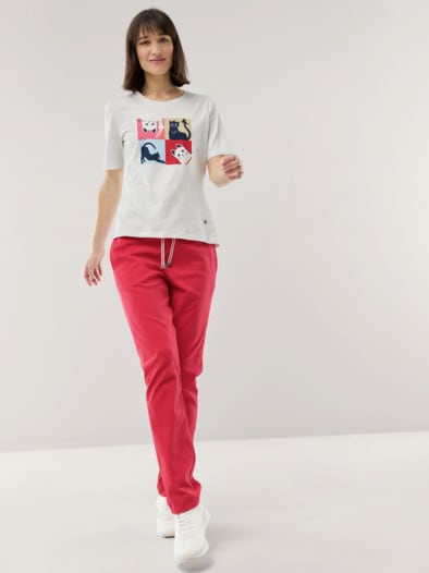 Baumwollshirt Katzen Weiß Multicolor