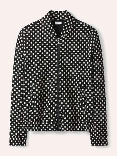 Baumwollstretch Blouson Tupfen Schwarz