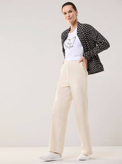 Baumwollstretch Marlenehose Creme