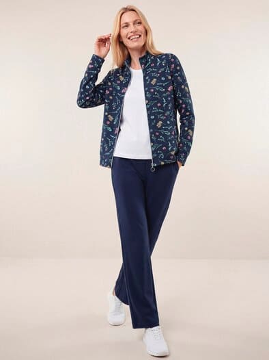 Baumwollstretch Jacke Blume Marine