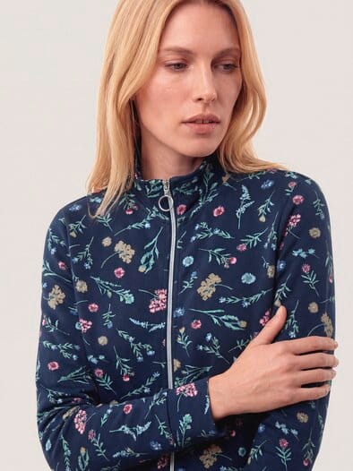 Baumwollstretch Jacke Blume Marine