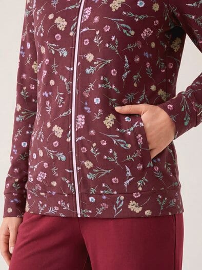 Baumwollstretch Jacke Blume Merlot