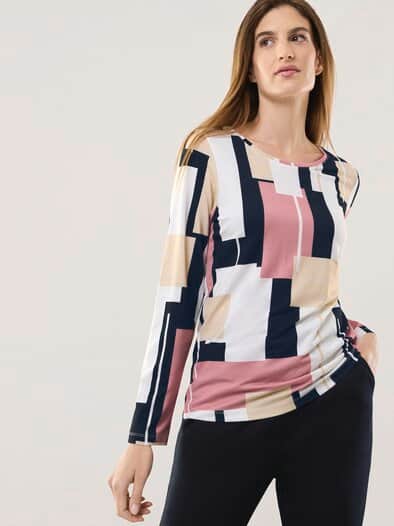 Viskoseshirt Geometric Multicolor Schwarz