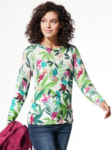 Baumwoll-Pullover Dschungelprint Baumwoll-Pullover Dschungelprint