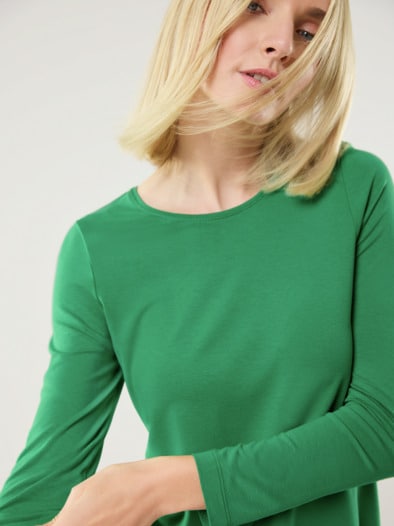 Viskose-Shirt Langarm Grasgrün